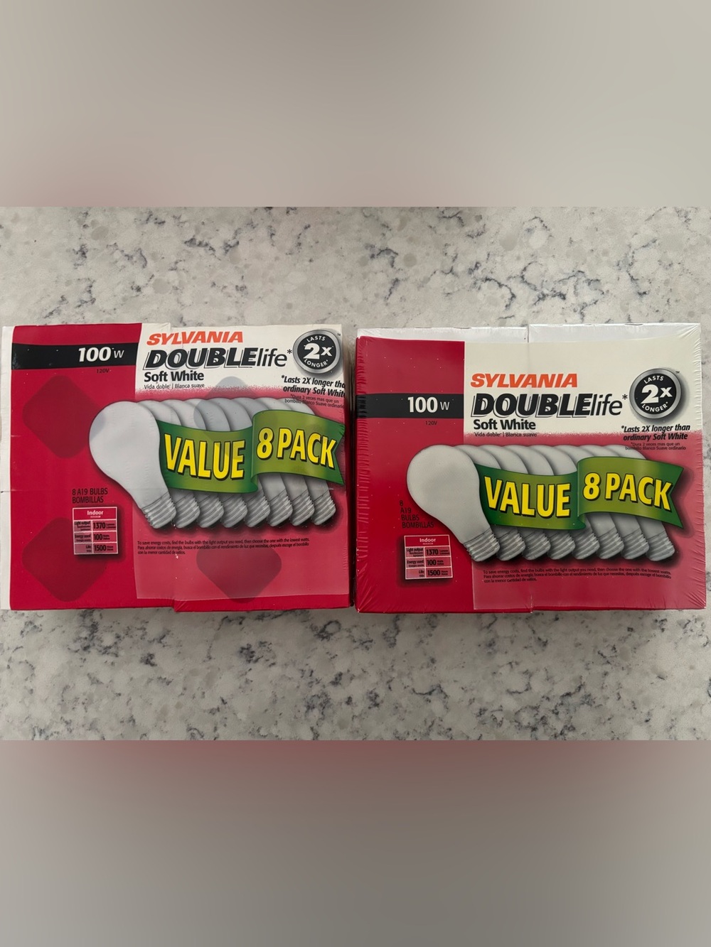 Sylvania Double Life 100W Value 8 Pack Soft Light -2 Packages of 8 Bulbs SEALED